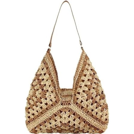 Stor Crossbody-taske til kvinder, Raffia Sommerväska, Halmtaske til kvinder, Sommerstrandtaske, Shopper, Hæklede tasker Marrón