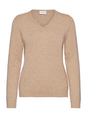 Viril V-Neck L/S Knit Top Pullover Brun Vila