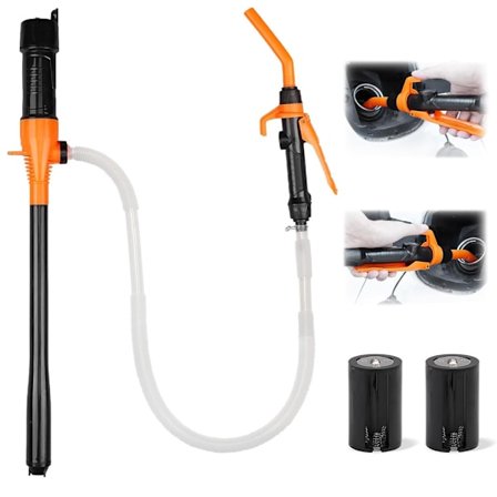 Elektrisk brændstofoverførselspumpe, batteridrevet, bærbar sifonpumpe med flowkontrol, dobbelt batterimulighed, til benzin, diesel, vand, olie.