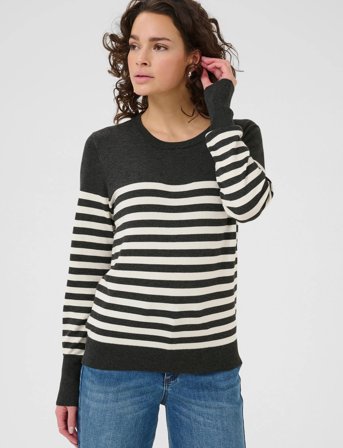 Kaffe Kalizza Striped Knit Pullover - Navy - M