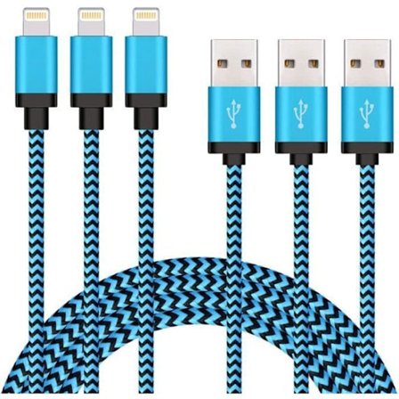 [Pakke med 3, 2m] Nylonflettet opladningskabel til iPhone iPad iPod - Pink+Grå