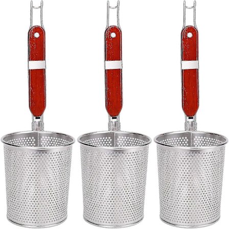 3-pack Nätpasta Korg Med Trähandtag - Rostfritt Stål Sil för Pasta