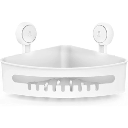 Hjørnehylde til brusebad med sugekop, ingen boring og genanvendelig, nem installation, 10 kg belastningskapacitet