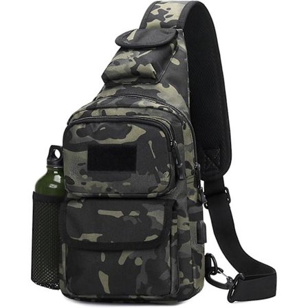 Militär Taktisk Bröstväska Crossbody Väska Män Kvinnor Vandring Messenger Väska Med Usb Axelväska För Resor Sport Cross Body Cykling Motorcykel Sling 