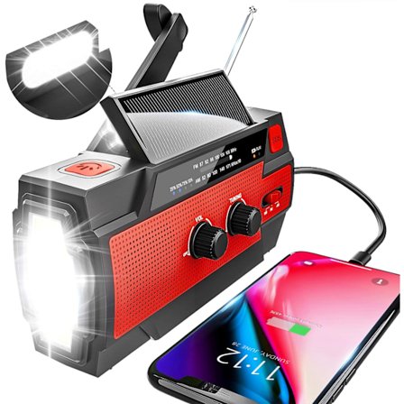 Nödradio med vev, solceller och AM/FM, inbyggt 4000 mAh