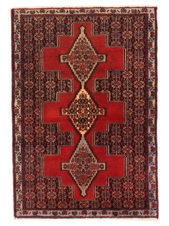 Orientalischer Senneh Teppich 74X106 Dunkelrot/Schwarz Wolle