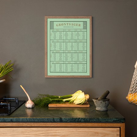 Plakat med Årstidernes grøntsager fra Gehalt — Stilren sæsonguide