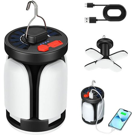 3600mAh LED solcelle campinglampe USB oppladbar lanterne, 6 moduser SOS vanntett bærbar IP67 vanntett campinglampe teltlys for utendørs fotturer