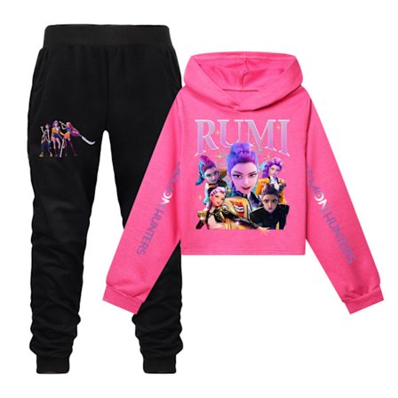 Kpop Demon Hunter Crop Top & Shorts Set för flickor - Rosröd XX Set Rose Red XX Set Rose Red XX{REN}