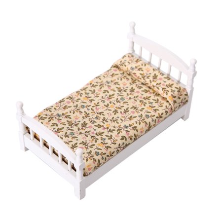 Träsäng till dockhus i skala 1:12, miniatyrmöbler till sovrummet