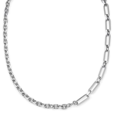 New Classics | 8mm Silver‐Tone Stainless Steel Anchor & Paperclip Chain Necklace for Men - Chain necklaces