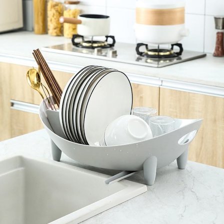 Dish Rack with Drainage - Grey