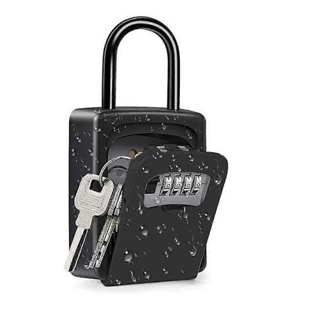 Nyckelskåp med 4-siffrig sifferkod, (svart) litet nyckelskåp utomhus, nyckelbox med bygel, nyckelbox med kod, nyckelsafe, nyckelgömma, väderbeständig 