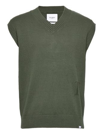 Florent Linen Intarsia Slipover Knitwear Knitted Vests Grøn Les Deux
