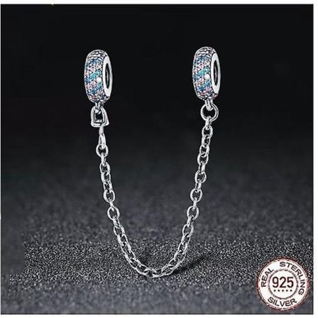 Wabjtam Sterling Silver Säkerhetskedja Diy Berlock Med Rosa-Blå Stenar