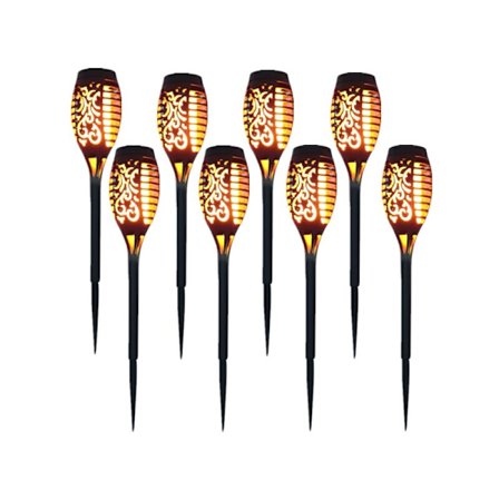12 LED 54cm Solcellelamper, Udendørs Haveindretning med Flakkende Lys - 8 Pak - til Have, Terrasse eller Indkørsel