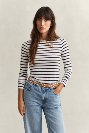 GANT Damen Breton Striped Langarm-Shirt (M) Weiß