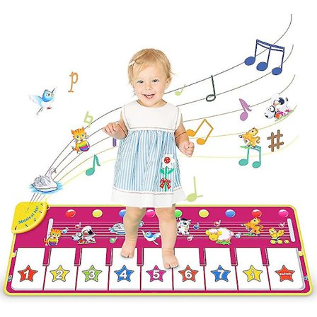 Pianomatte for barn, søte dyrelyder musikalsk matte, berøringsmatte, pianomatte