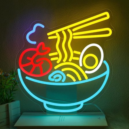 Ramen-neonkyltti seinäkoristeeksi, nuudeli-neonvalo seinäkoristeeksi, värikäs ramen-neonvalokyltti, japanilainen sisustus