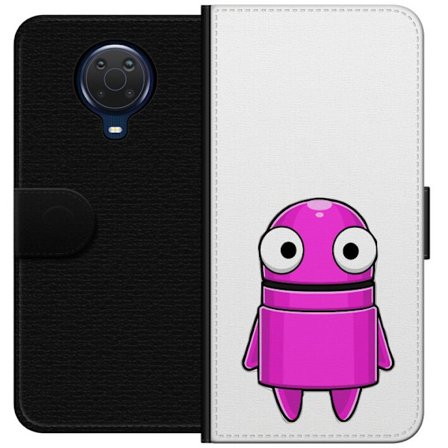 Yhteensopiva Lompakkokotelo Nokia Nokia G20 Roosa piirretty hahmo, jossa pyöreä muoto ja suuret silmät tummalla taustalla