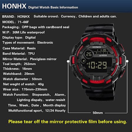 Mordely Honhxmen Sports Watches Fashion Chronos Countdown Men's Waterproof Led Digital Watch Man Military Clock Relogio Masculino 926