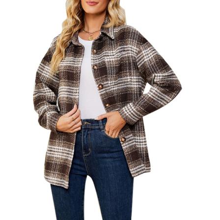 Kvinnor Långärmade Button Down Jackor Med Pocket Blus Skjorta