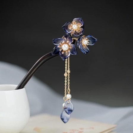 IC Pinnar Vintage trehårnåler Håndlagde blomsterhårspenner med dusk Kinesiske hårnåler Hårpinne for langt hår