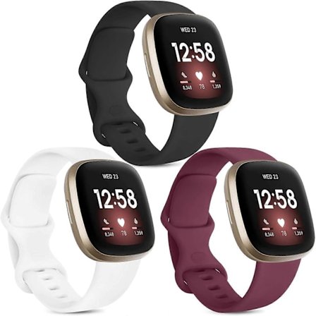 [3-pak] Rem kompatibel med Fitbit Versa 3 rem/Fitbit Sense rem/Fitbit Versa 4 / Fitbit Sense 2, blød silikone erstatningsrem til Fitbit Vers
