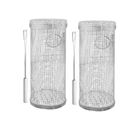 2 st Grillnät Rör, Rullande Grillkorg, Rostfritt Stål Tråd Nät Grillrör, Max Grill