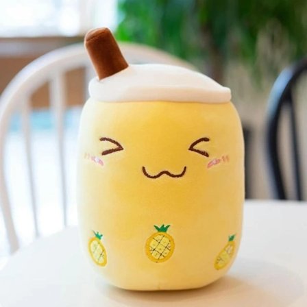 Sød Avokado Citron Jordbær Te Drik Plyslegetøj Frugtpude Kawaii Bubble Tea Pude Kreativ Dekoration 25cm - gul smilende