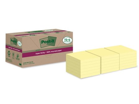 Post-it Notes Super Sticky 76x76mm Recycled gul 18/fp - Lyreco - Kontorsmaterial - Notes och Post-It - Notes - Extra sticky