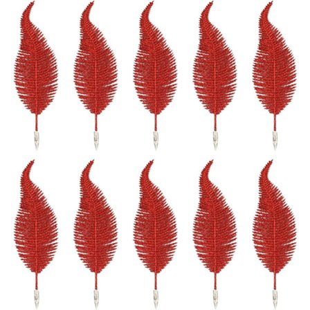 Passande set med 10 konstgjorda julstjärnor - glitter Phoenix-blad - julgransdekorationer