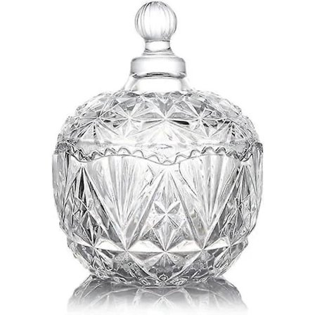 Läpinäkyvä lasinen karkkikulho kannella, kristallilla koristeltu karkkibuffetpurkki, koristeellinen sokerikulho, keittiön ruokakeksisäiliö
