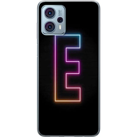 Kompatibel Mobilcover til Motorola Motorola Moto G23 Minimalistisk neonbogstav E i lyse farver mod mørk baggrund i moderne og stilren design