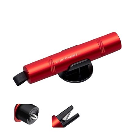 Bilrude Knuser med Sikkerhedssele Skærer - Nødudgangsværktøj, Kompatibel med Alle Bilmodeller Red