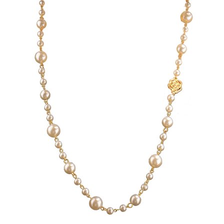 Mode Camellia Pärlhalsband Kvinna Tröja Kedja Dubbellager Långt Halsband Smycken Present för födelsedag eller semester
