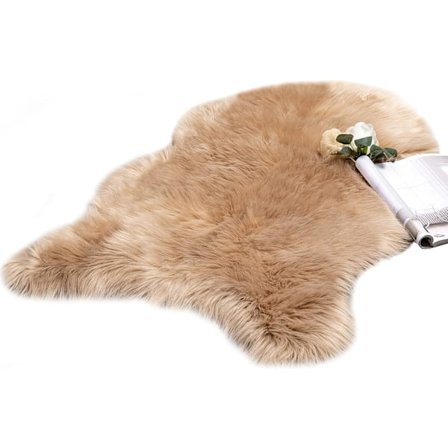 Fuskepels Tepper, Saueskinn Fluffy Matte, Fleece Myk Shaggy Teppe for Soverom Sofa Gulv, 60 x 90 cm, Uregelmessig Form, Lys Tan