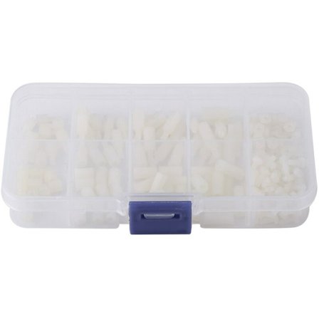 200 stycken M2.5 nylon hane hon sexkant distansmuttrar sortiment set med plastbox