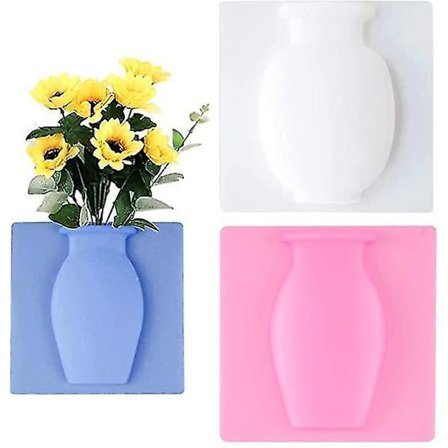 3 stk. Silikon Blomster Vase Væghængt Køleskab Vase Genanvendelig