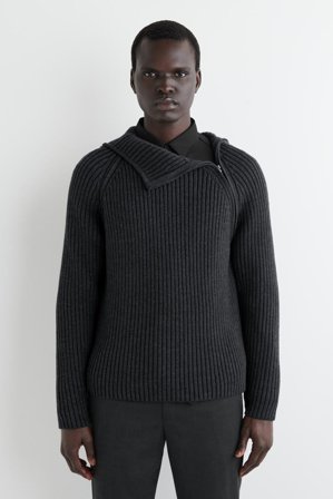 COS Men's Chunky Ribbed Wool-Cotton Hoodie in Grey