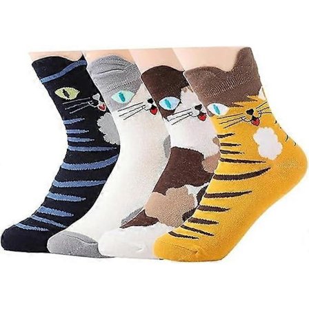 SBSG Dame Kat Hund Sokker Sjove Søde Killinge Ankelstrømper Damer Piger Dyrestrømper Gave 4 Par