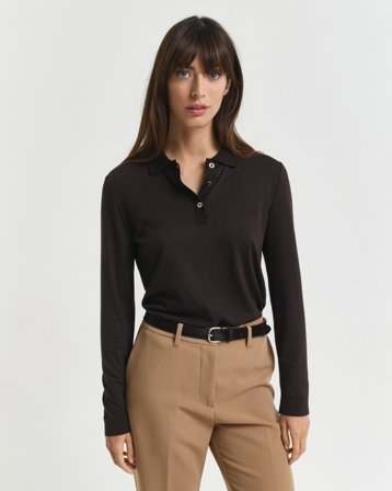 GANT Damen Nahtloses Langarm-Poloshirt mit Knöpfen (XXL) Braun