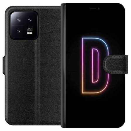 Kompatibel Tegnebogsetui til Xiaomi Xiaomi 13 Minimalistisk neonbogstav D i farveskiftende lys mod sort baggrund i moderne digital design
