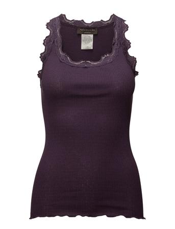 Silk Top W/ Lace Top Ærmeløs Top Lilla Rosemunde