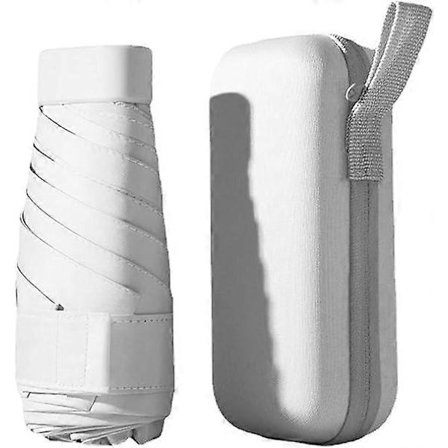 6 Ribbor Mini Reseparaply, Starkt Paraply Hopfällbart Solparaply Vindtätt Regnparaply Lättviktigt Litet Kompakt Damparaply (Vit)