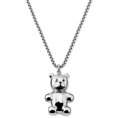 Egan | Silver-Tone Stainless Steel Zirconia Teddy Bear Box Chain Necklace for Men - Steel necklaces