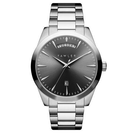 Eric | Montre en acier inoxydable gris et argent avec affichage du jour et de la date pour hommes - Montres bracelet