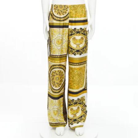 Versace Pre-owned, Pre-owned Silk bottoms Geel, Dames, Maat:L,stretch,leopard