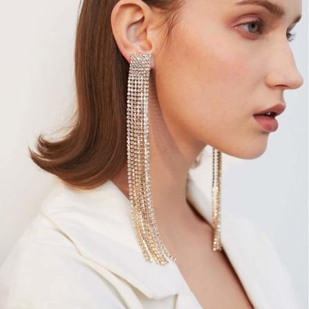 Mote Kvinner Lange Rhinestones Dusker Øredobber Gull Bohemian Lang Kjede Dråpe Dangle Øredobber Smykker for Kvinner