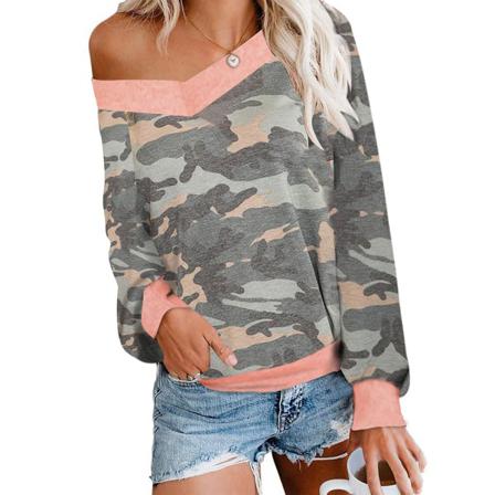 Kvinnor Geometrisk Lovely Trend Lantern Sleeve Summer C V-neck Shi